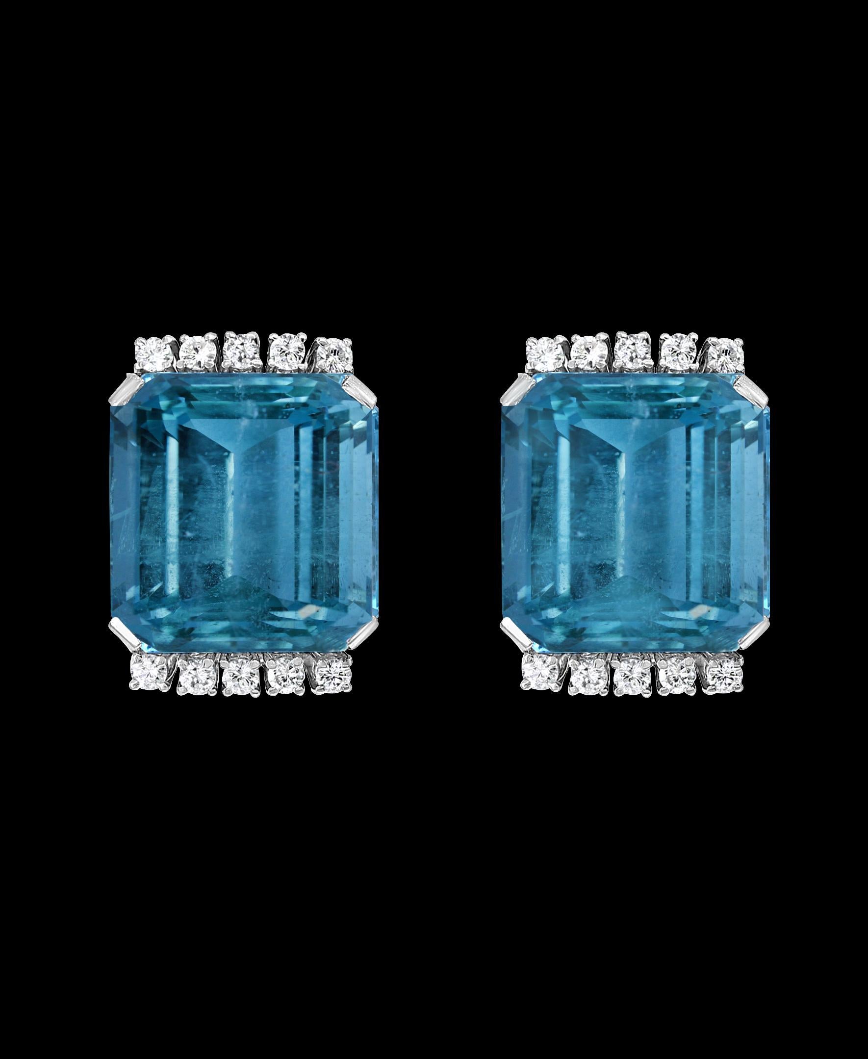 43 Carat Natural Aquamarine and Diamond Cocktail Earring, 18 Karat White Gold In Excellent Condition In New York, NY