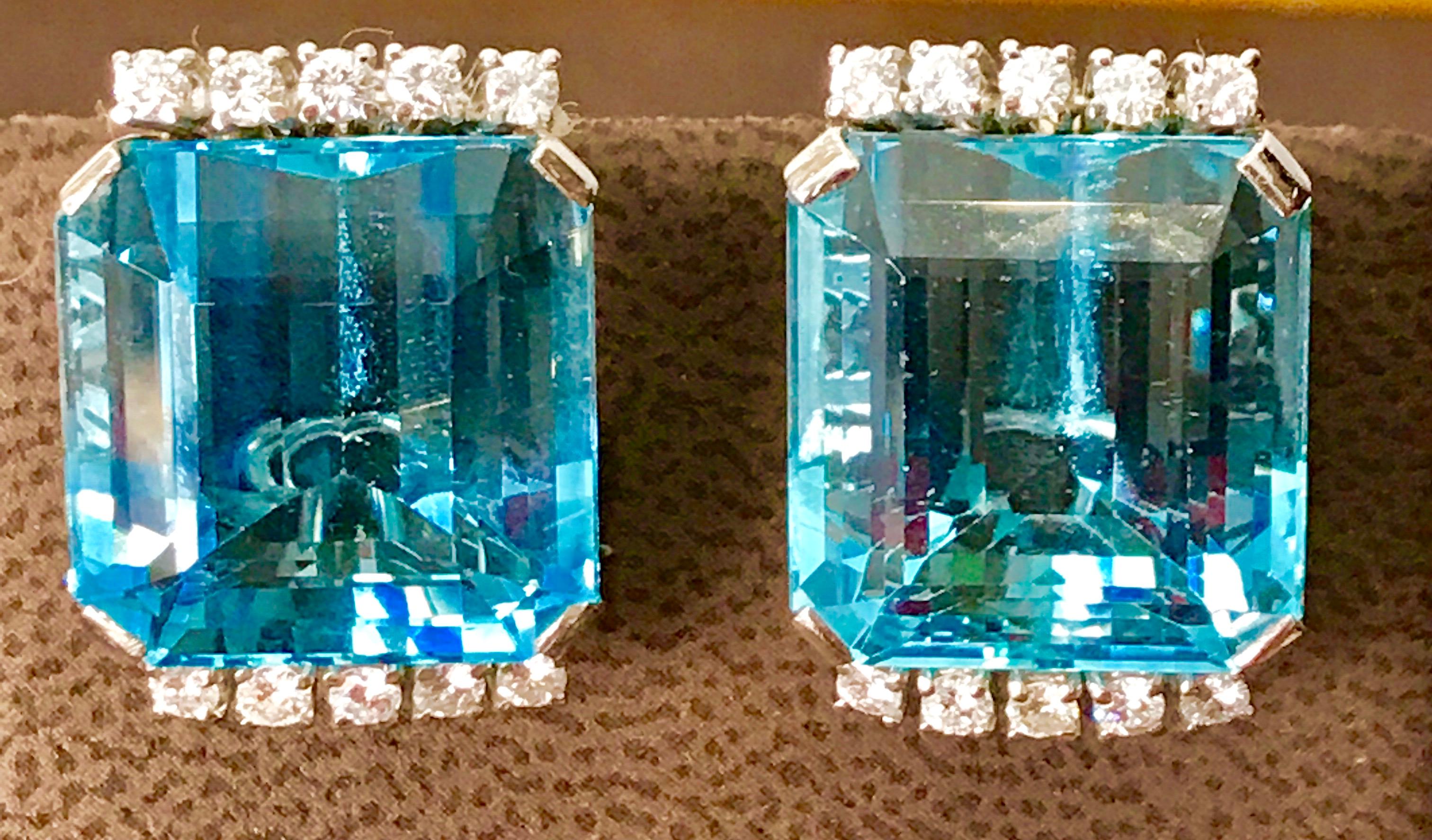 43 Carat Natural Aquamarine and Diamond Cocktail Earring, 18 Karat White Gold 1