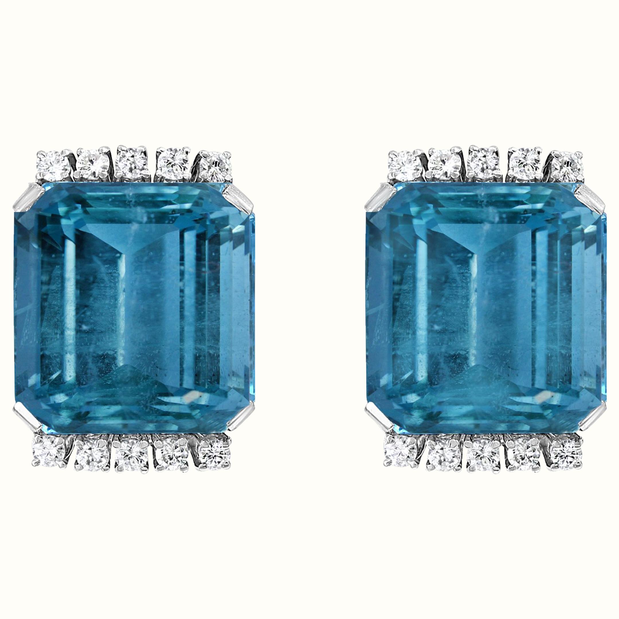 43 Carat Natural Aquamarine and Diamond Cocktail Earring, 18 Karat ...
