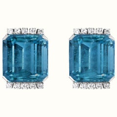 43 Carat Natural Aquamarine and Diamond Cocktail Earring, 18 Karat White Gold Antique 43 Carat Natural Aquamarine and Diamond Cocktail Earring, 18 Karat White Gold
