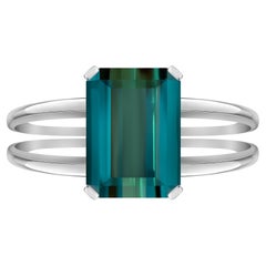 4.3 Carat Natural Brazilian Tourmaline Indigolite 18 Karat White Gold Plain Ring