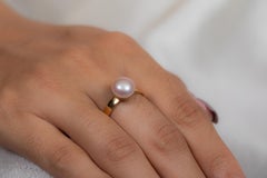 Anello solitario con perla rotonda da 4,3 carati in oro giallo massiccio 18k