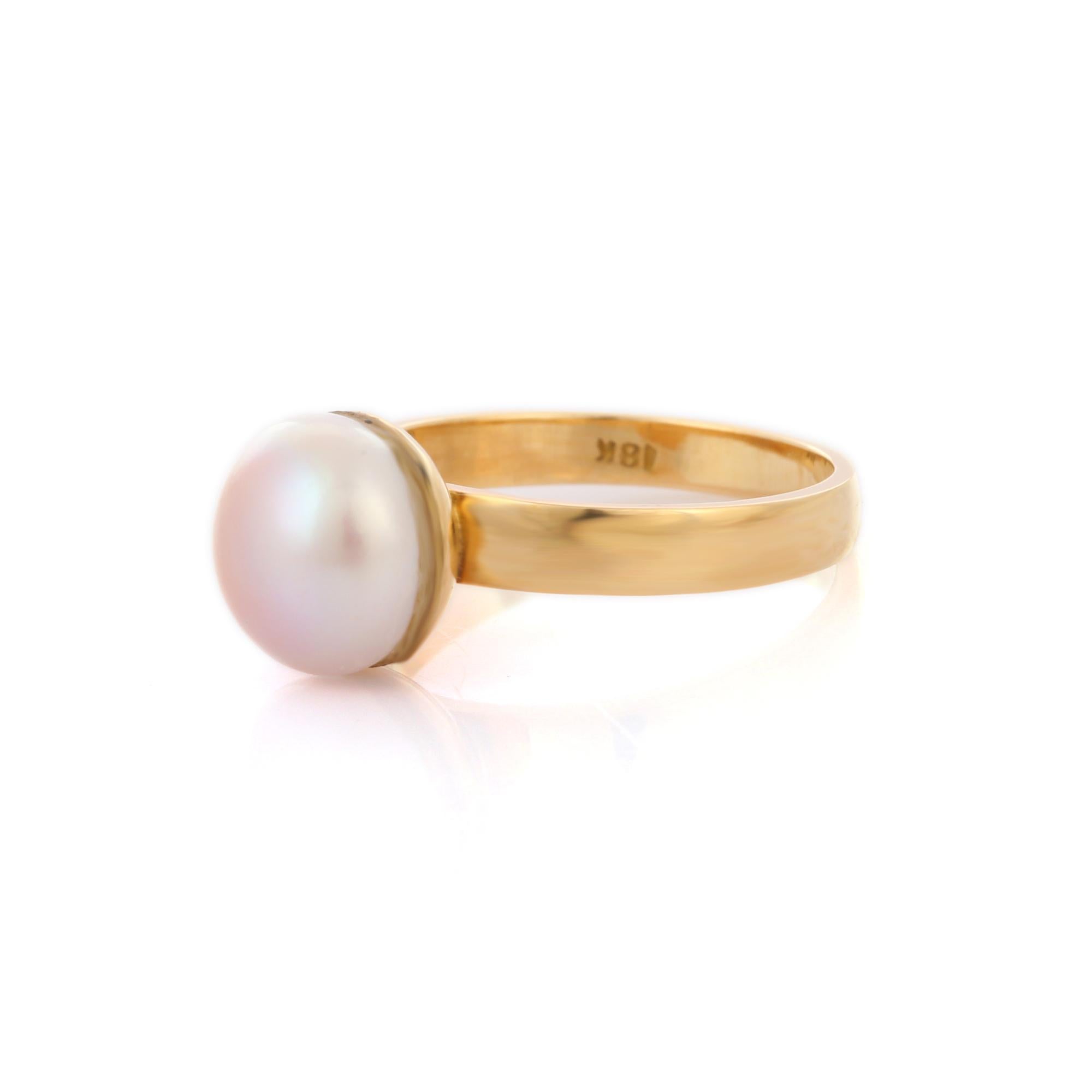 For Sale:  4.3 Carat Pearl Solitaire Ring in 18K Yellow Gold  3