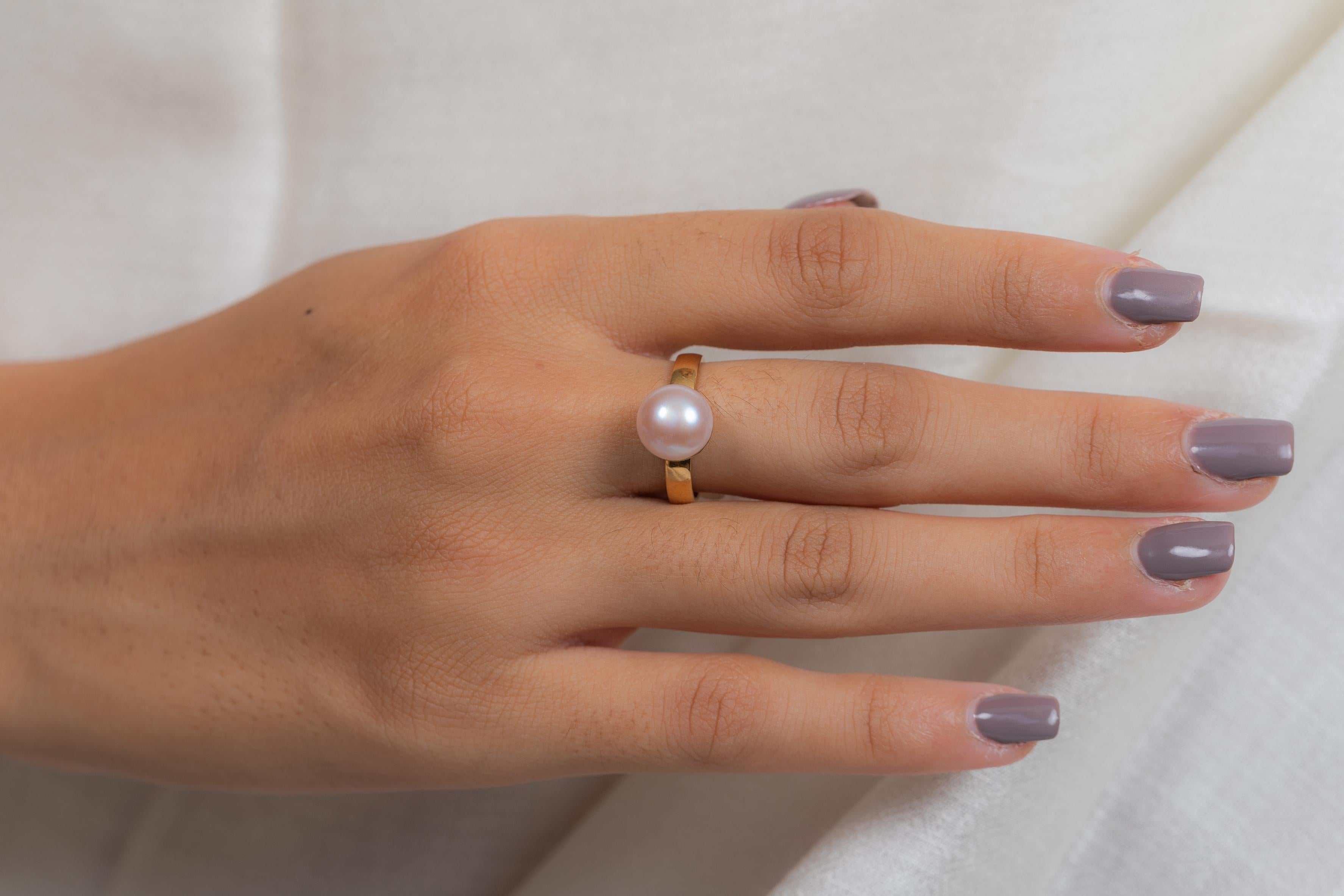 En venta: Anillo diario solitario de perla redonda de 4,3 quilates en oro amarillo macizo de 18 quilates  4