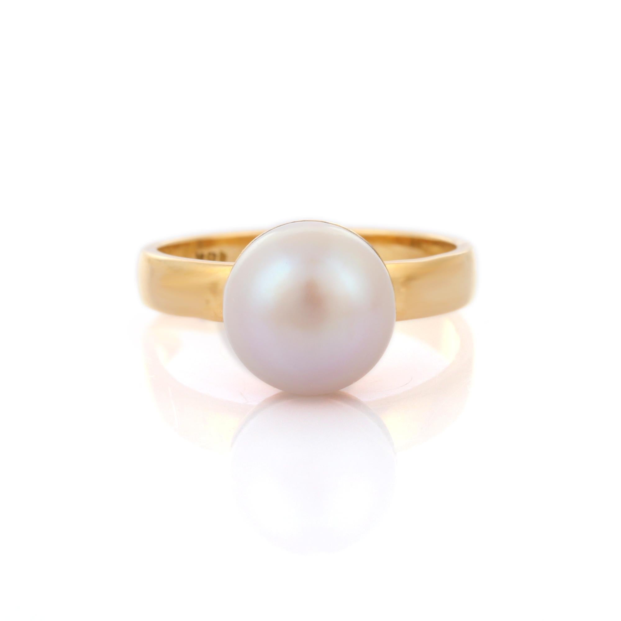 For Sale:  4.3 Carat Pearl Solitaire Ring in 18K Yellow Gold  7