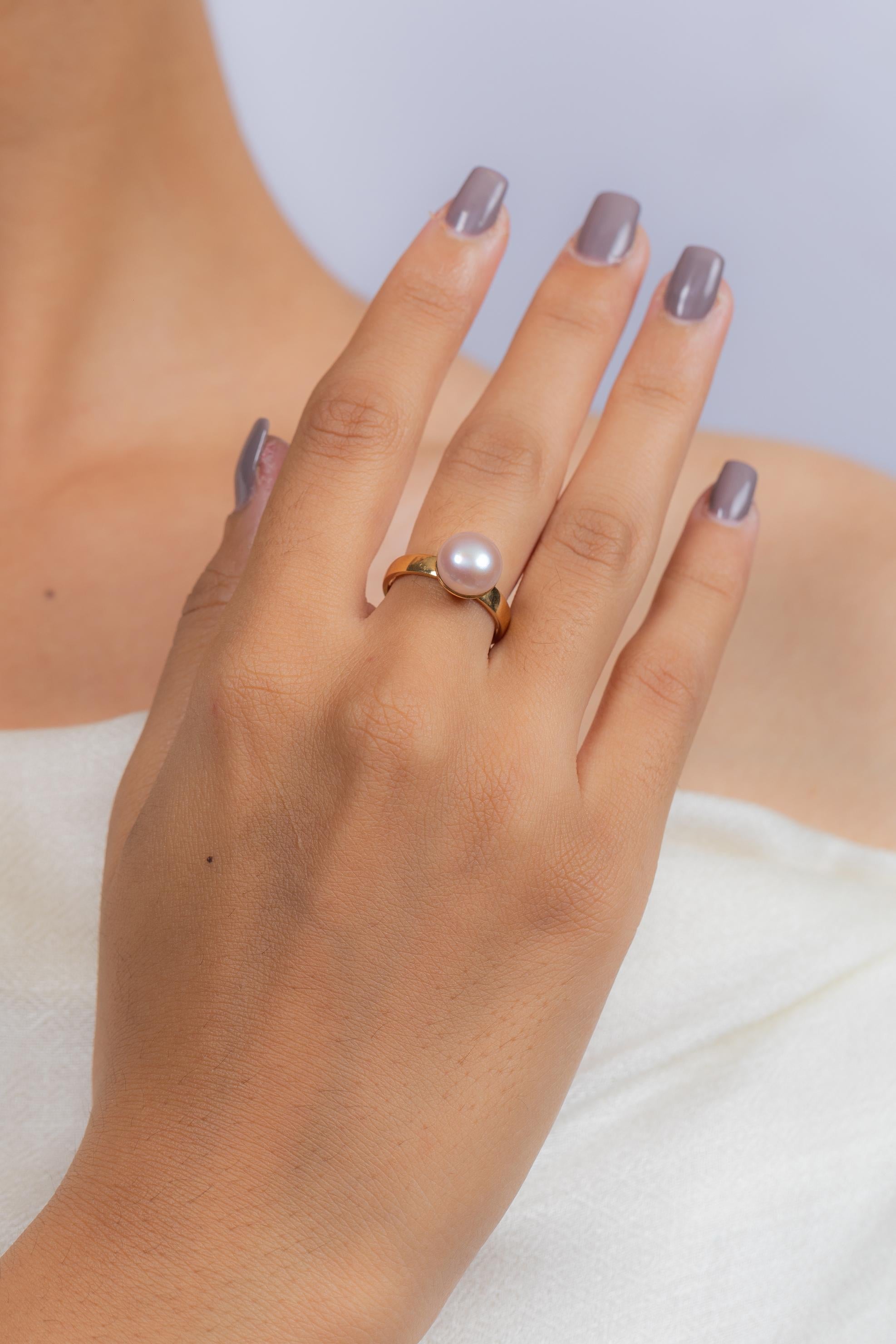 En venta: Anillo diario solitario de perla redonda de 4,3 quilates en oro amarillo macizo de 18 quilates  8