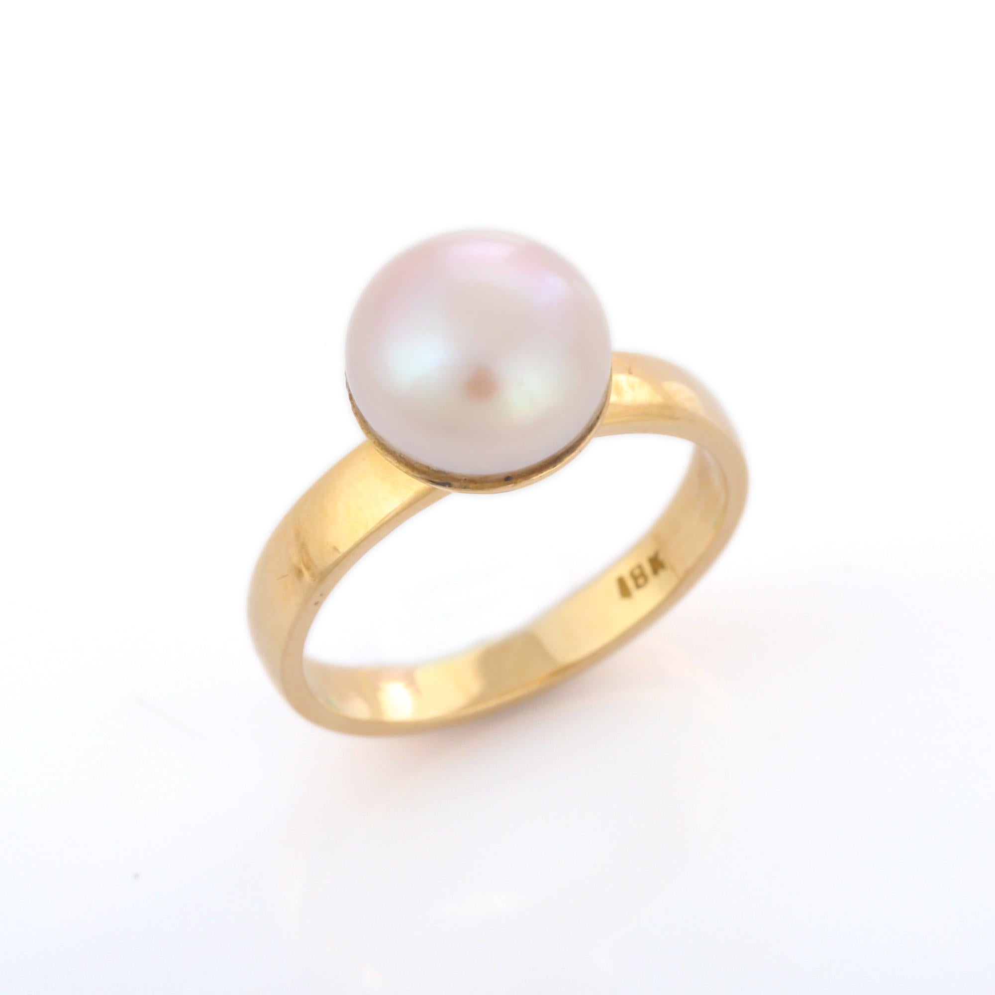 For Sale:  4.3 Carat Pearl Solitaire Ring in 18K Yellow Gold  9