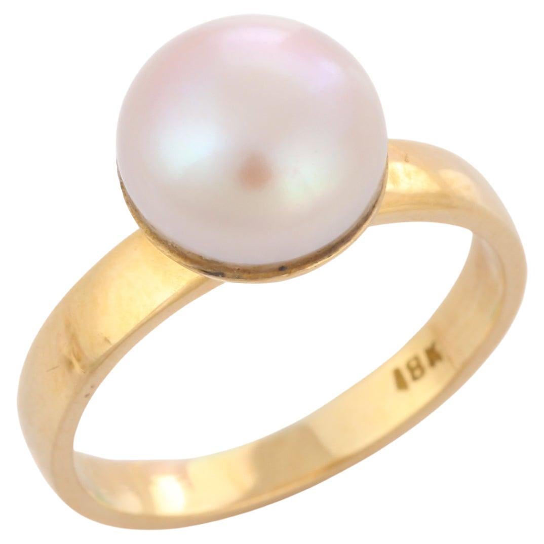 For Sale:  4.3 Carat Pearl Solitaire Ring in 18K Yellow Gold