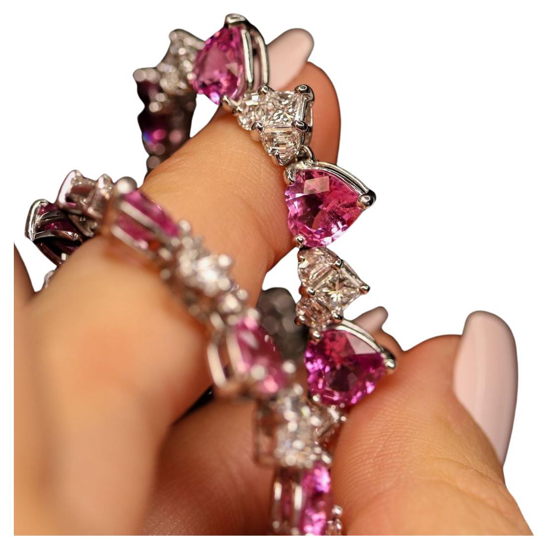 Heart Cut 43 Carat Pink Sapphire and Diamond Heart Shape Necklace 