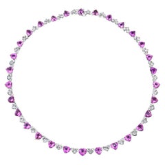 43 Carat Pink Sapphire and Diamond Heart Shape Necklace 