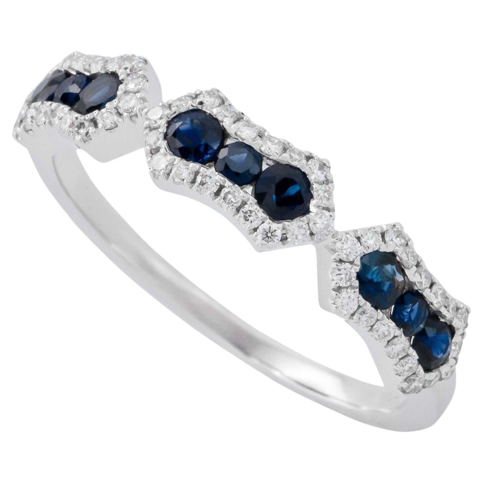 .43 Carat Round Sapphire Diamond Halo White Gold Wedding Band Ring