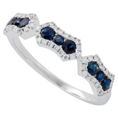 .43 Carat Round Sapphire Diamond Halo White Gold Wedding Band Ring