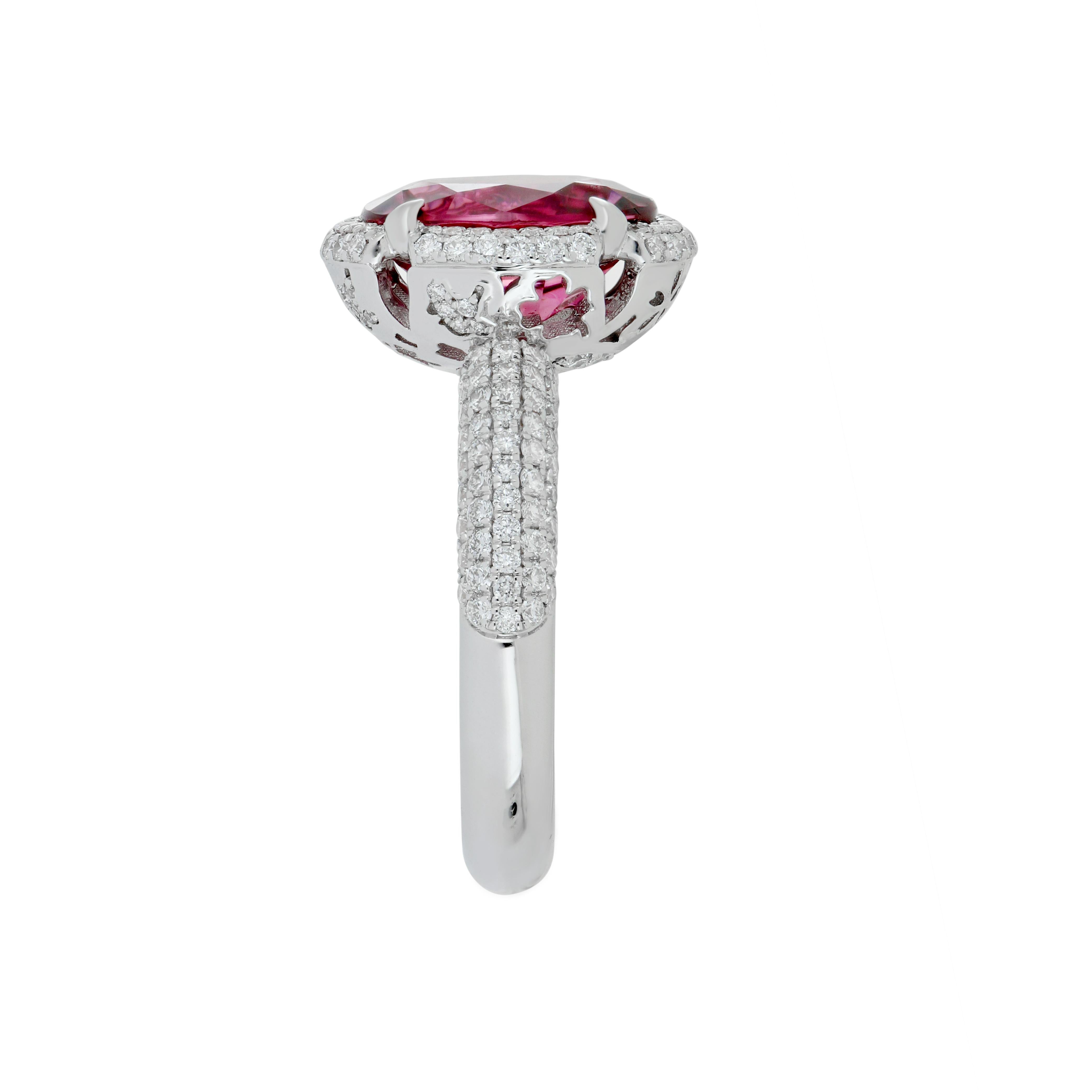 4.3 Carat Rubellite and Diamond Studded Ring in 18K White Gold Ring In New Condition For Sale In JAIPUR, IN