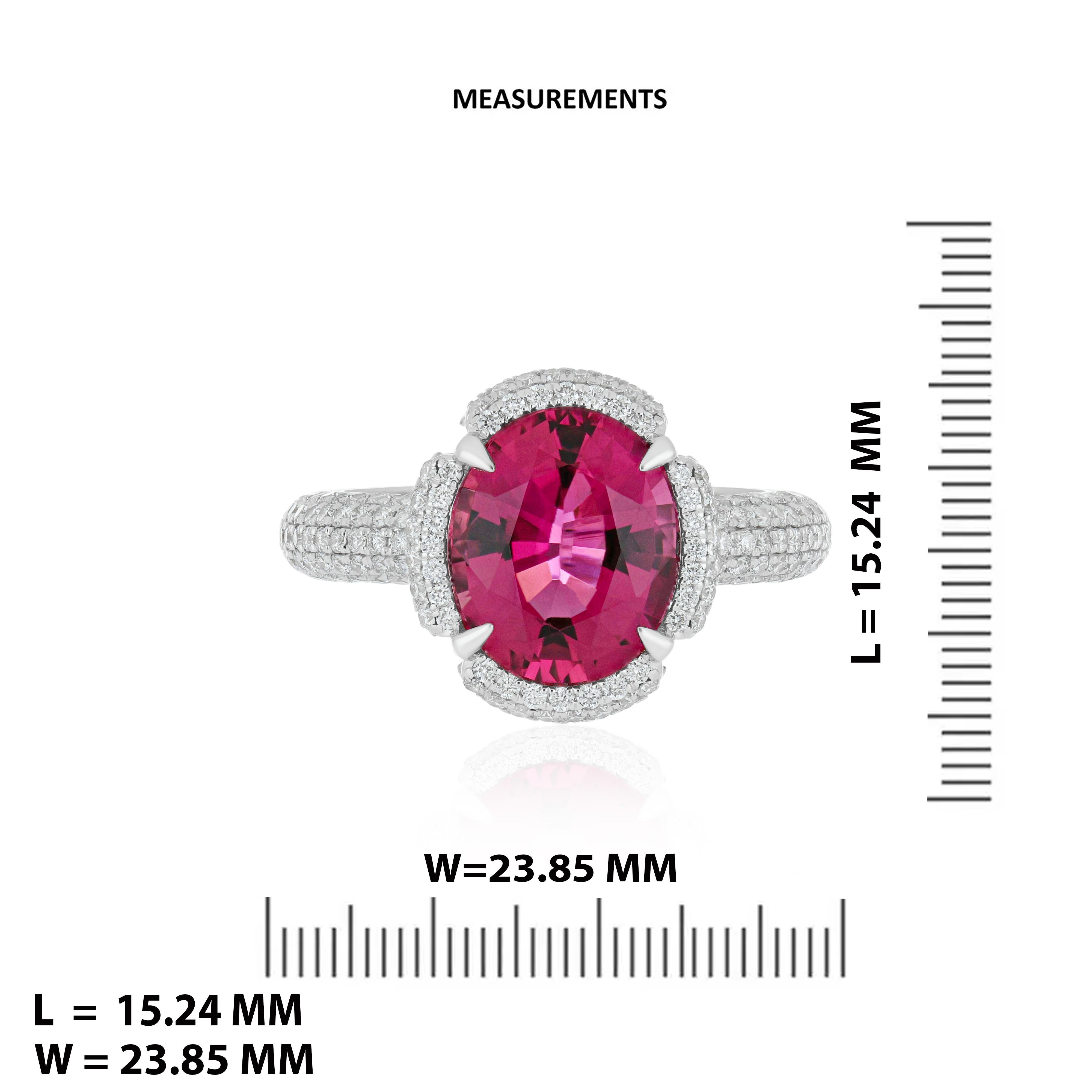4.3 Carat Rubellite and Diamond Studded Ring in 18K White Gold Ring For Sale 1