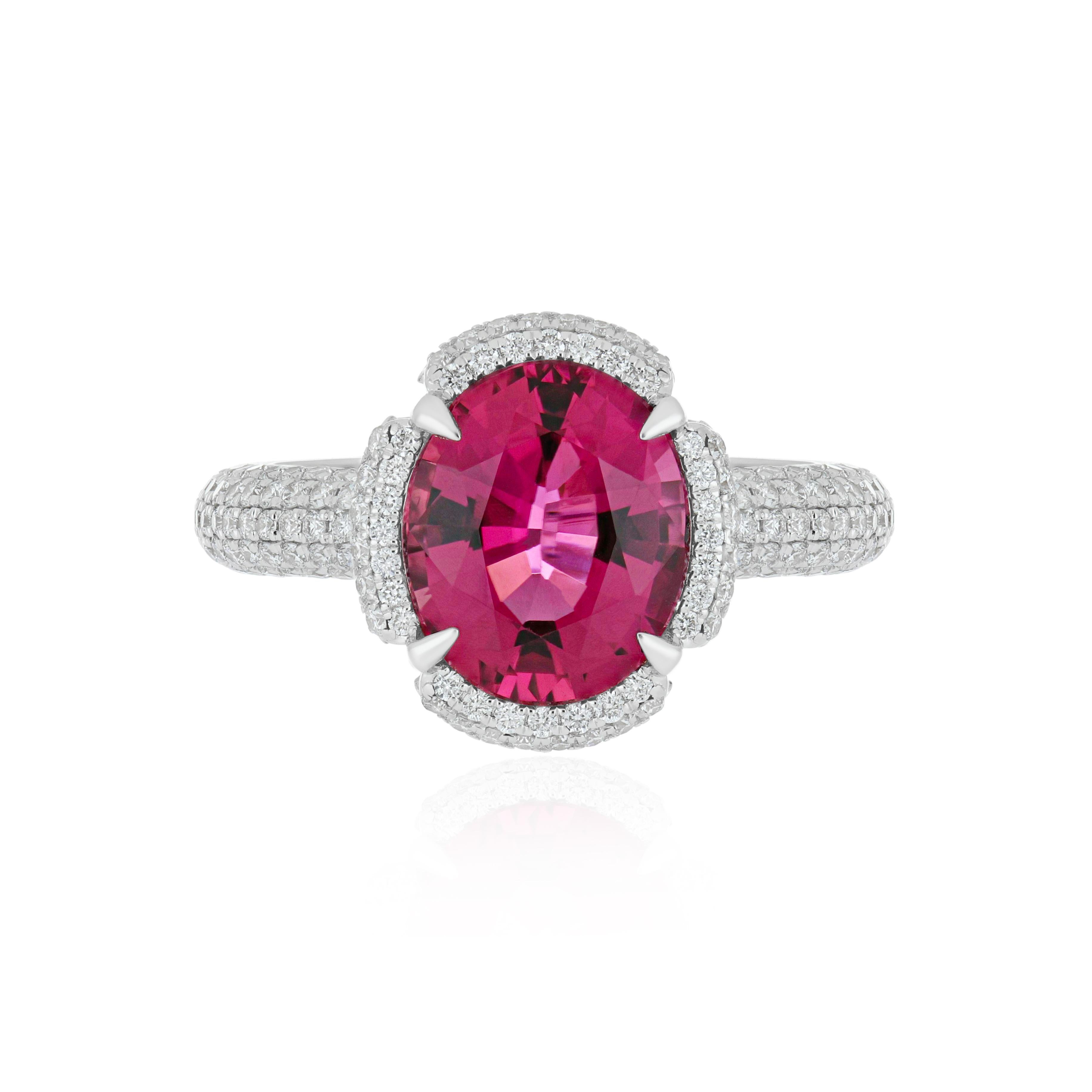 4.3 Carat Rubellite and Diamond Studded Ring in 18K White Gold Ring For Sale 2