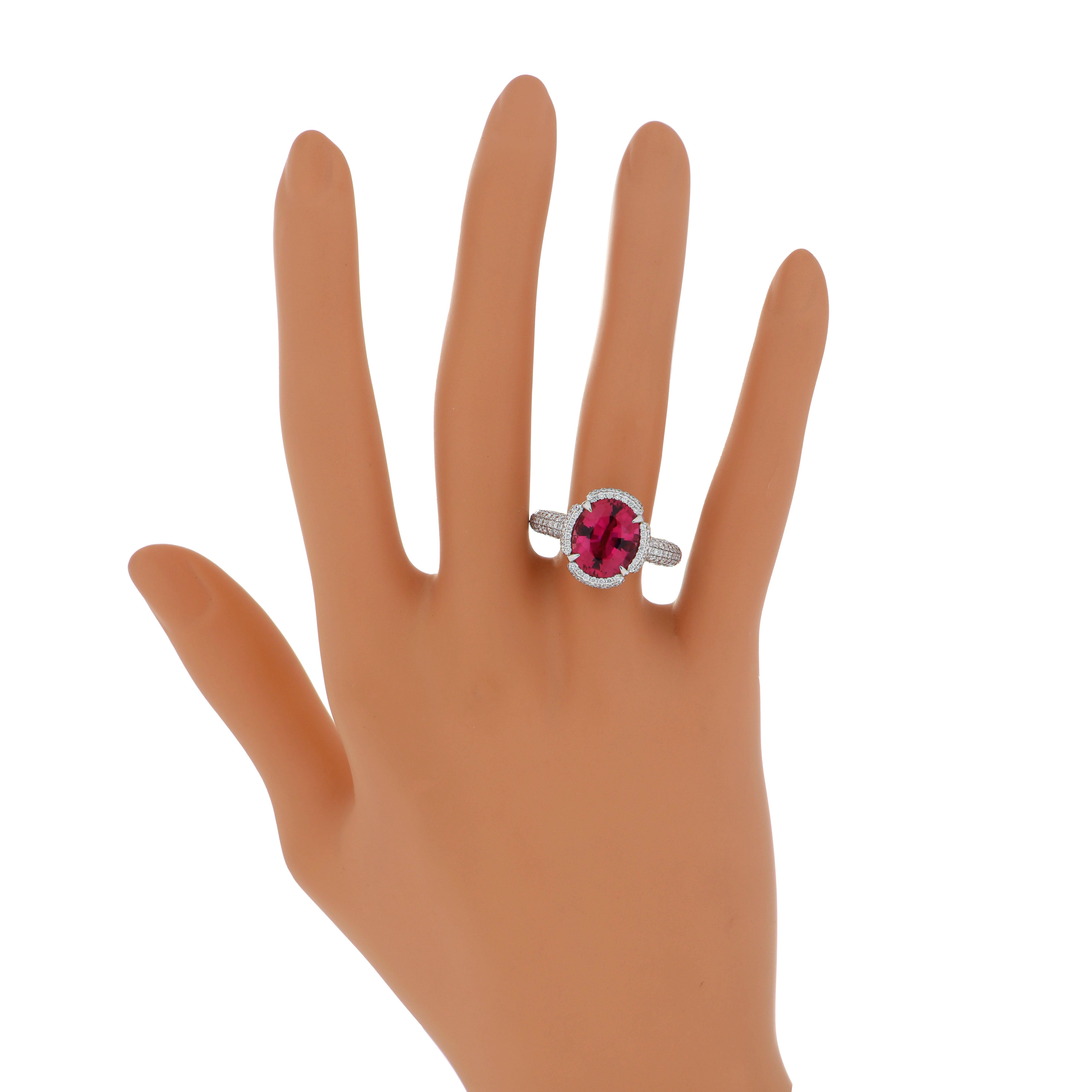 4.3 Carat Rubellite and Diamond Studded Ring in 18K White Gold Ring For Sale 3