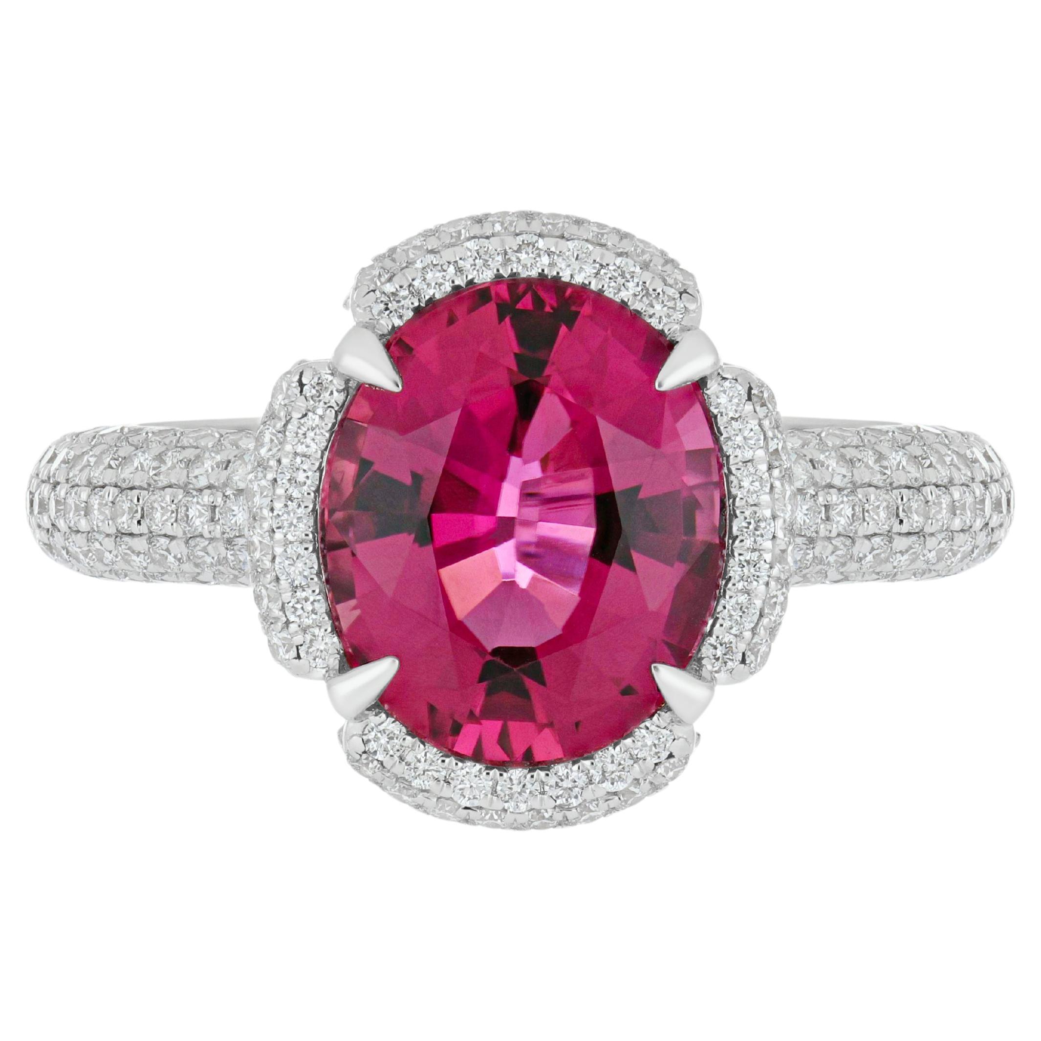 4.3 Carat Rubellite and Diamond Studded Ring in 18K White Gold Ring For Sale