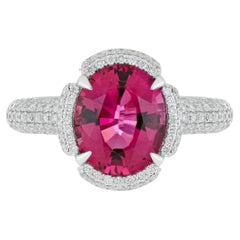 4.3 Carat Rubellite and Diamond Studded Ring in 18K White Gold Ring
