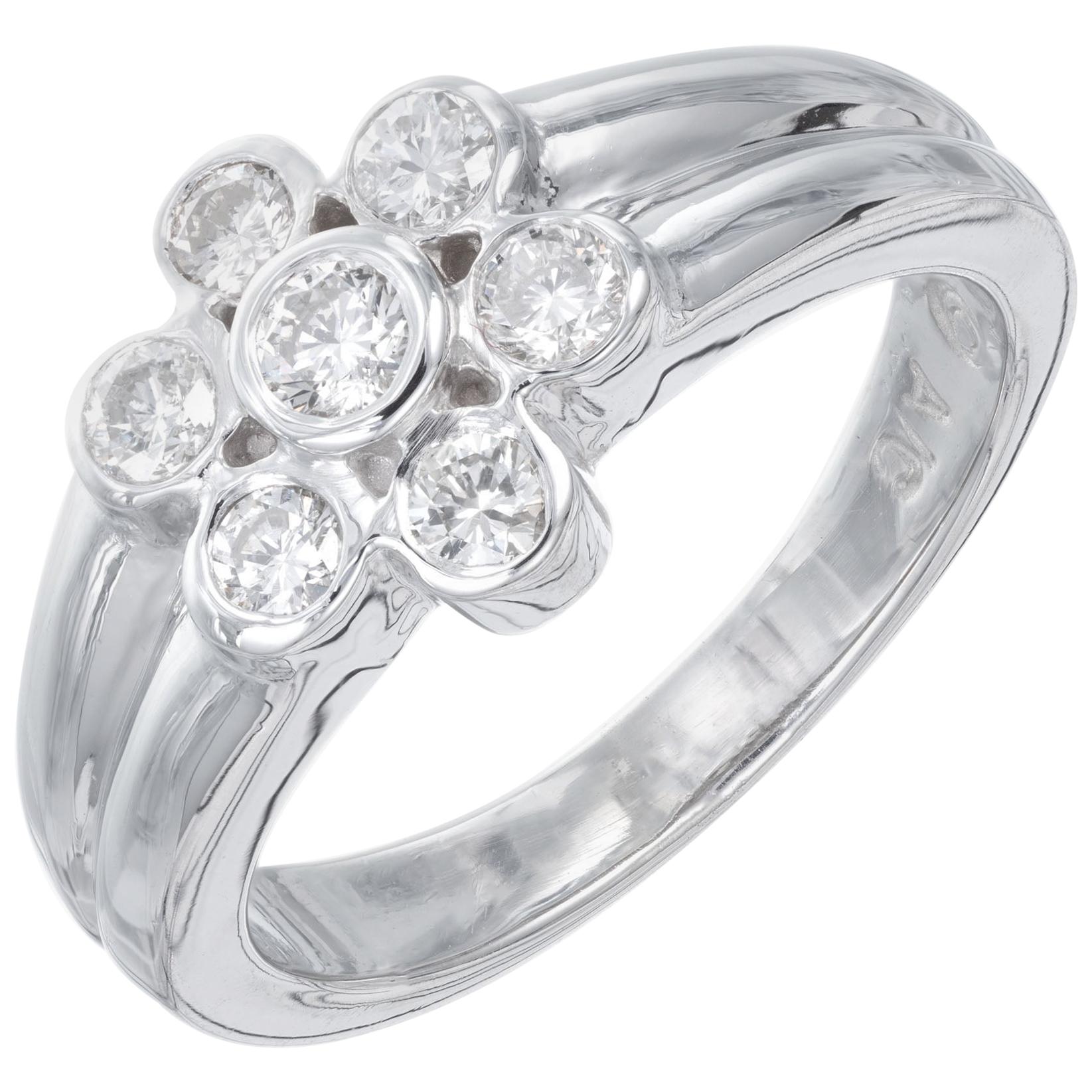 .43 Carat Seven Diamond Flower Gold Ring For Sale