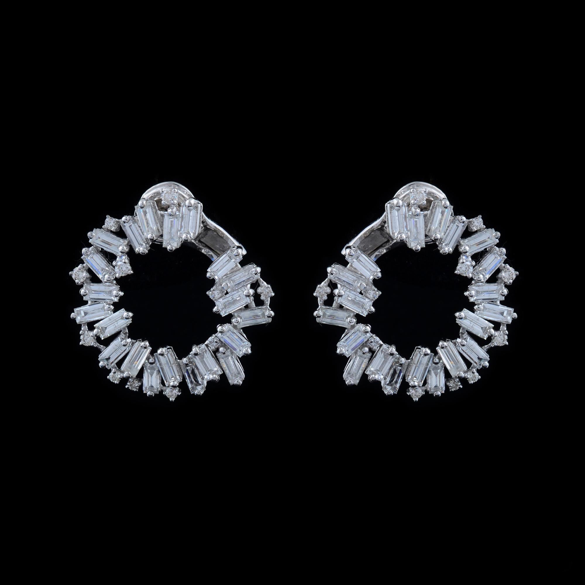 4.3 Carat SI Clarity HI Color Baguette Diamond Hoop Earrings 18 Karat White Gold For Sale 1
