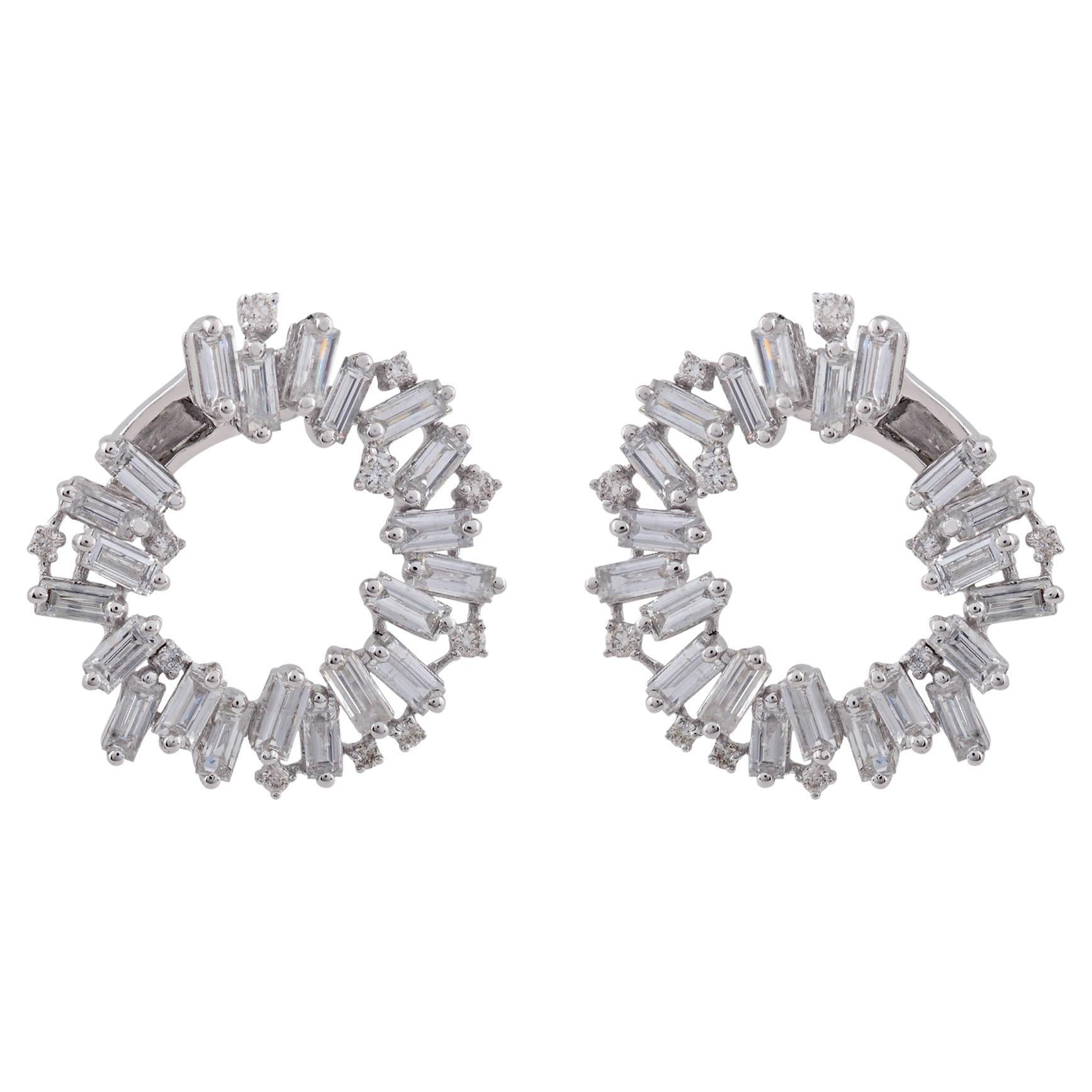 4.3 Carat SI Clarity HI Color Baguette Diamond Hoop Earrings 18 Karat White Gold For Sale