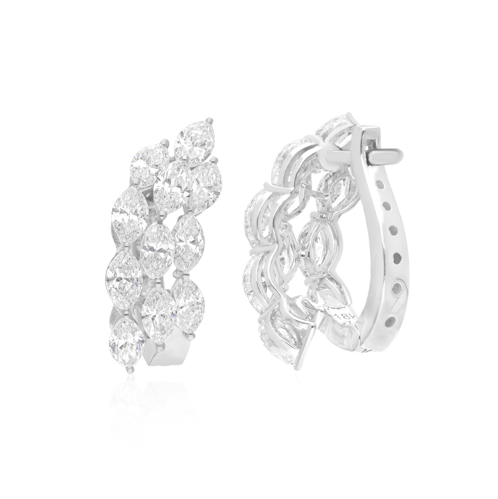 Modern 4.3 Carat SI Clarity HI Color Marquise Diamond Hoop Earrings 14 Karat White Gold For Sale