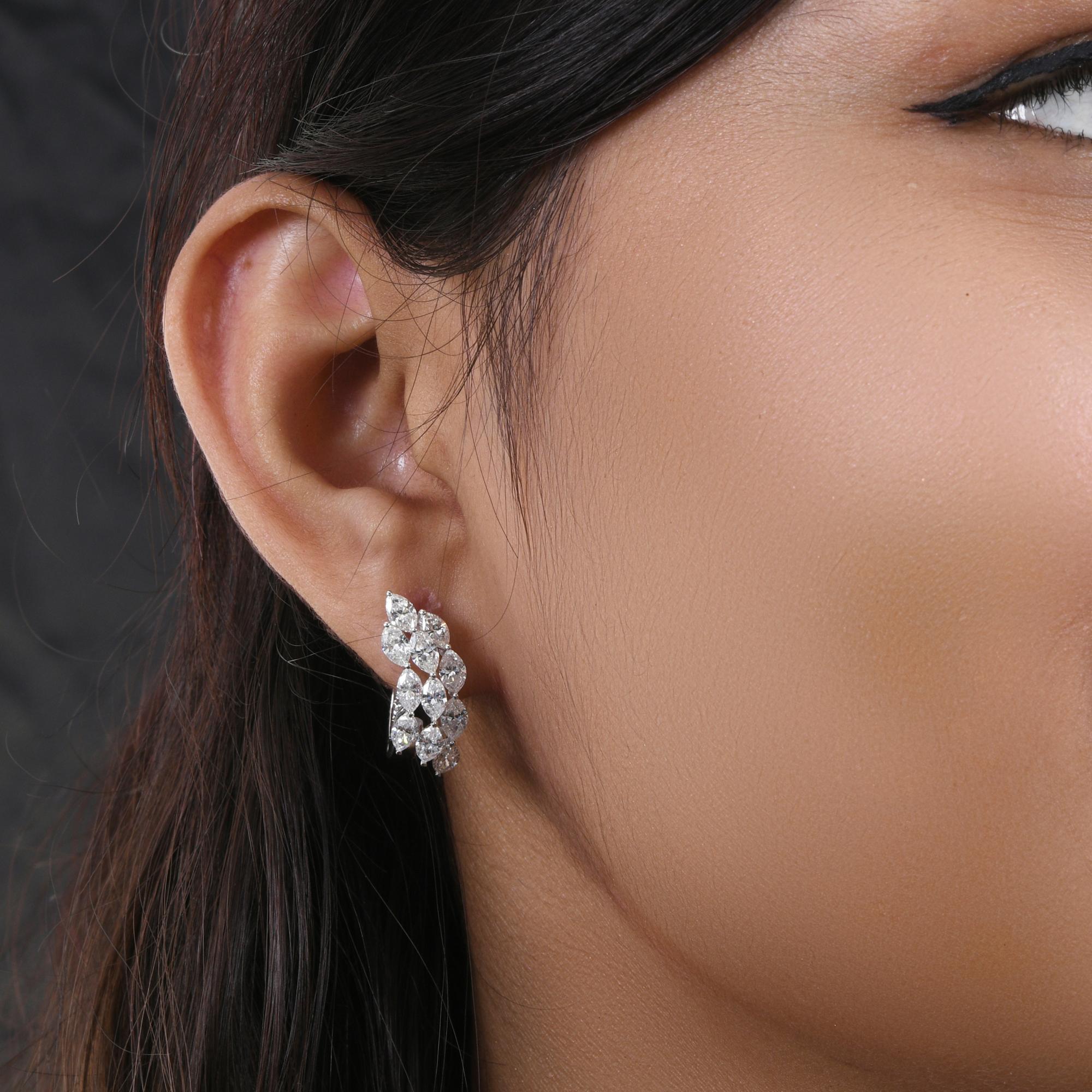 Baguette Cut 4.3 Carat SI Clarity HI Color Marquise Diamond Hoop Earrings 14 Karat White Gold For Sale