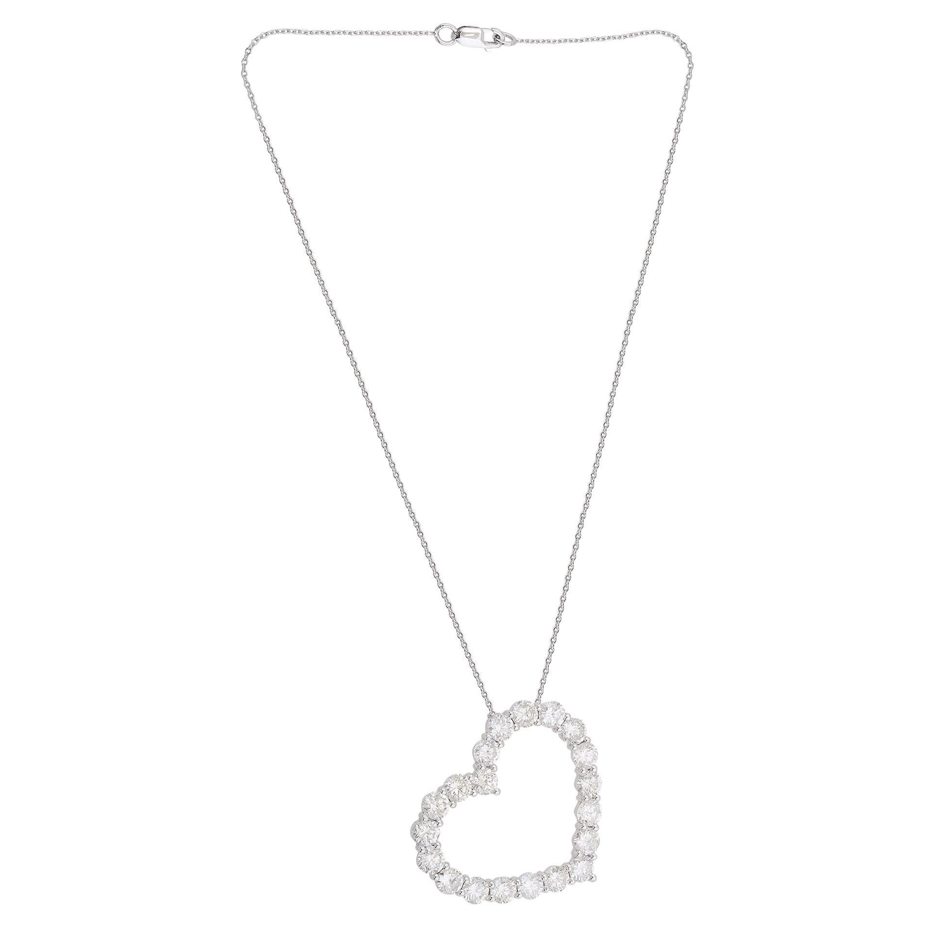 4.3 Carat SI Clarity HI Color Pave Diamond Heart Charm Pendant Necklace 18k Gold For Sale