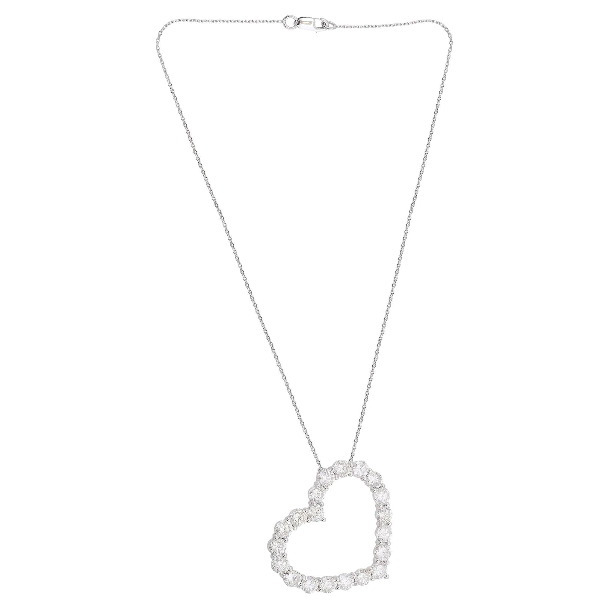 4.3 Carat SI Clarity HI Color Pave Diamond Heart Charm Pendant Necklace 18k Gold For Sale