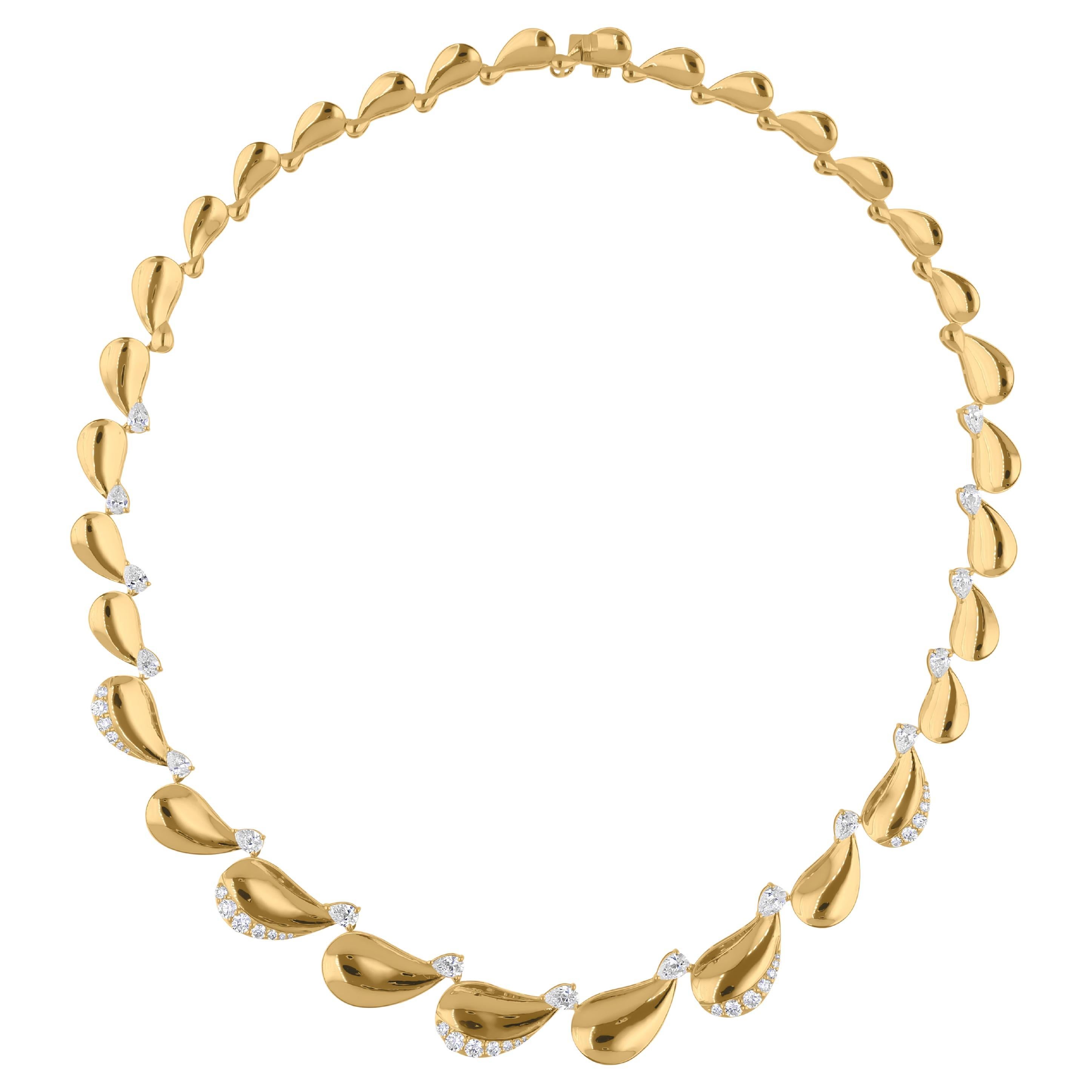 4.3 Carat SI Clarity HI Color Pear Diamond Necklace 18 Karat Yellow Gold Jewelry For Sale