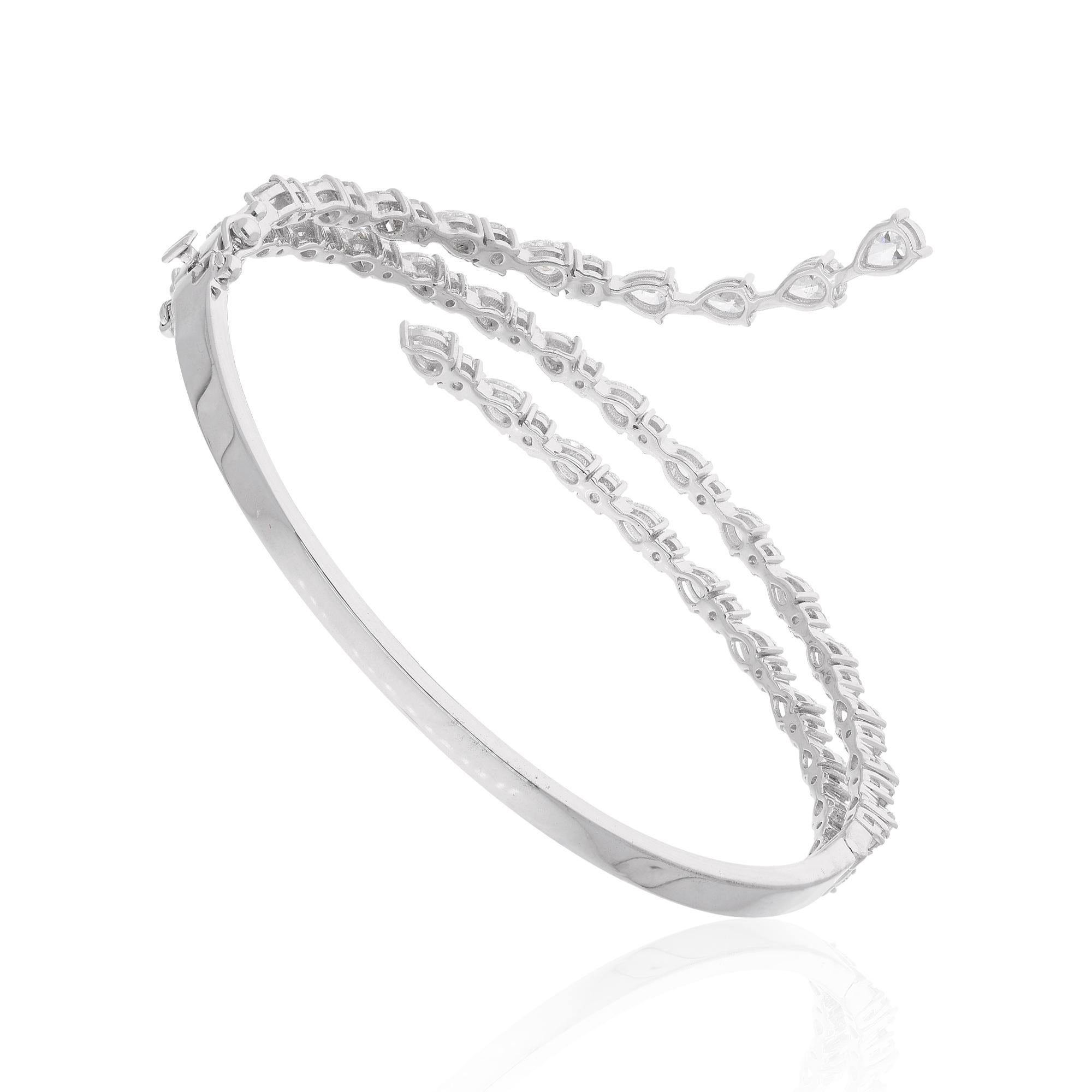 Pulsera ancha de diamantes SI/H de 4,3 quilates Oro blanco de 14 quilates Joyería fina hecha a mano Corte pera en venta