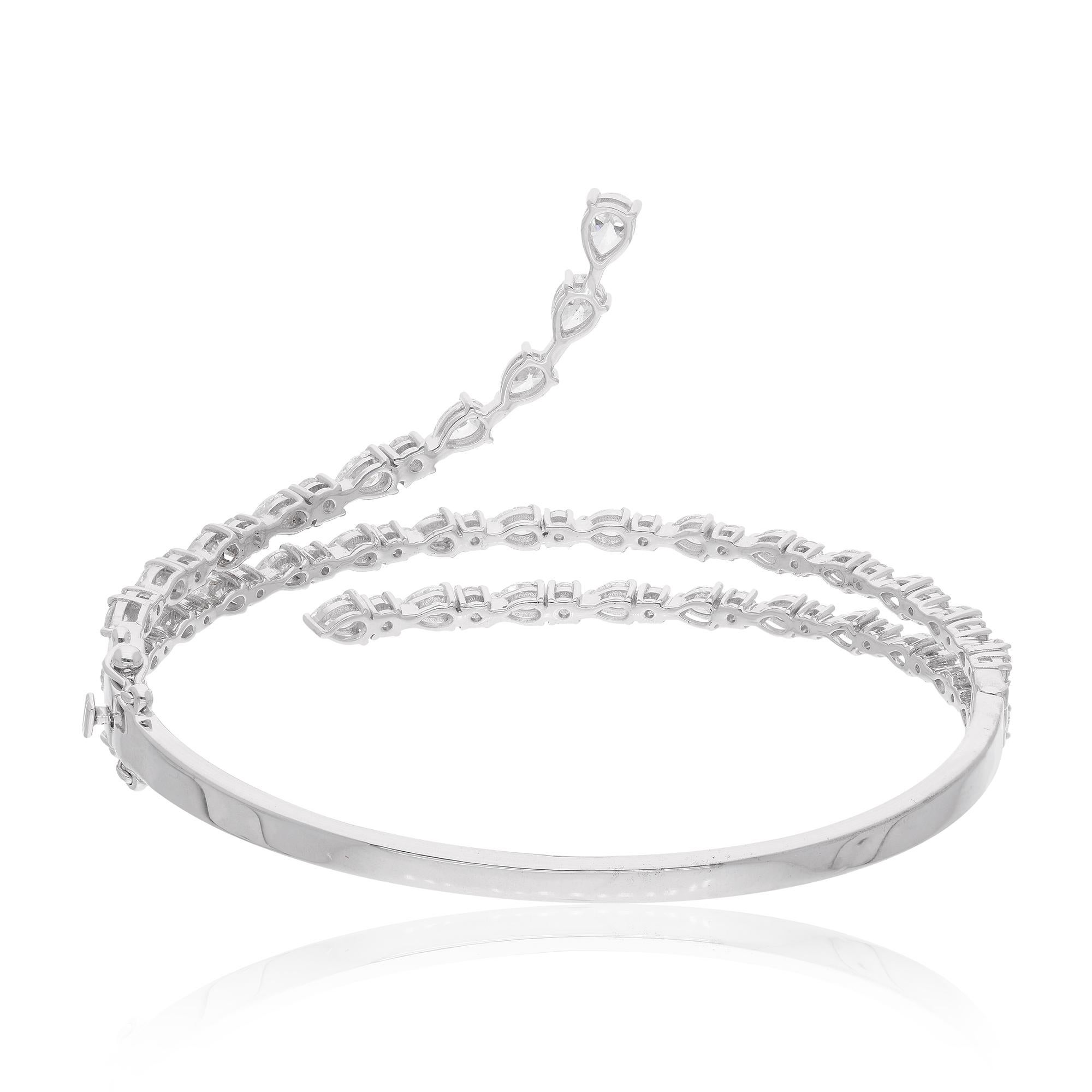 Modern 4.3 Carat SI/H Diamond Wide Bracelet 18 Karat White Gold Handmade Fine Jewelry For Sale