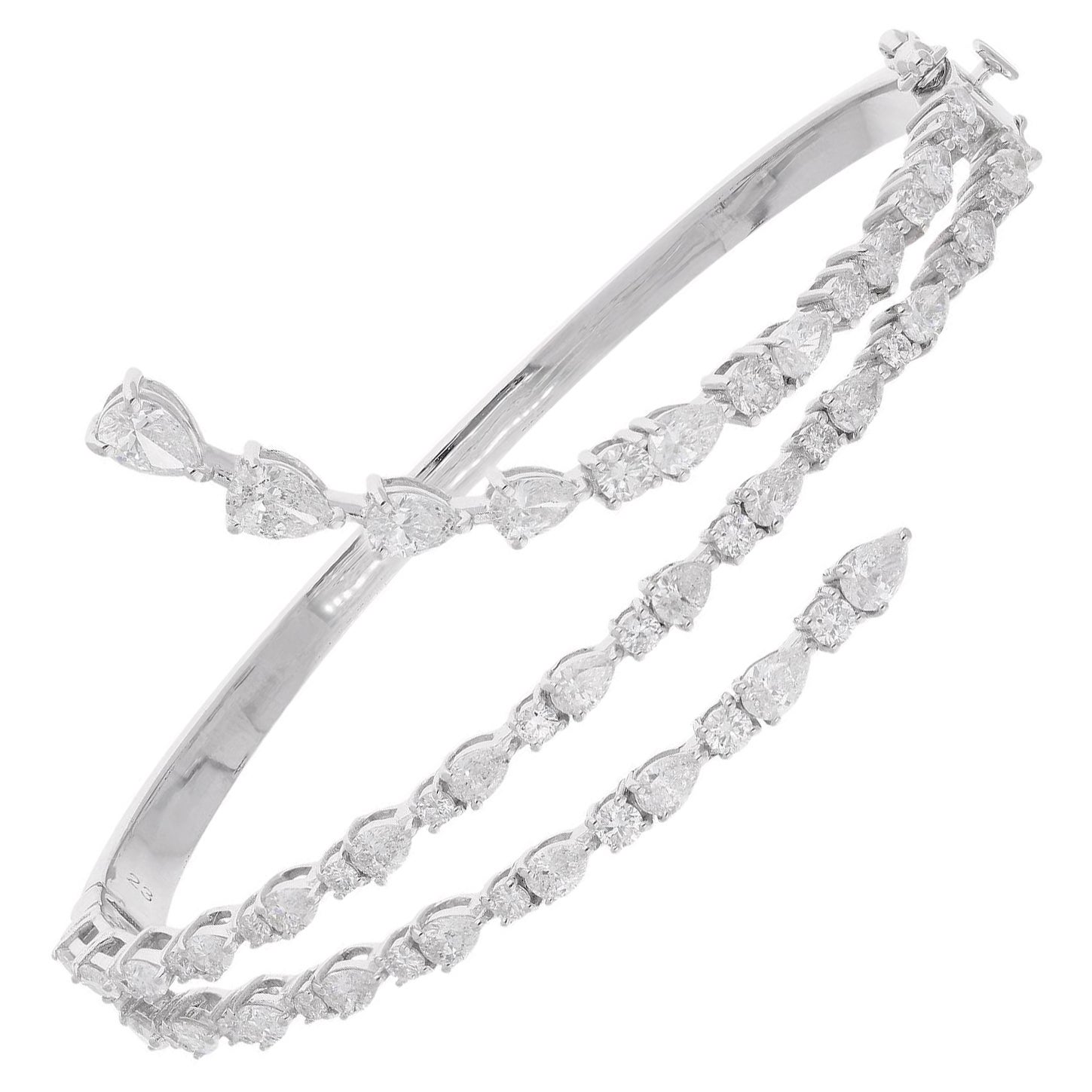 Bracciale largo con diamanti da 4,3 carati SI/H Oro bianco 18 carati Gioielli fatti a mano
