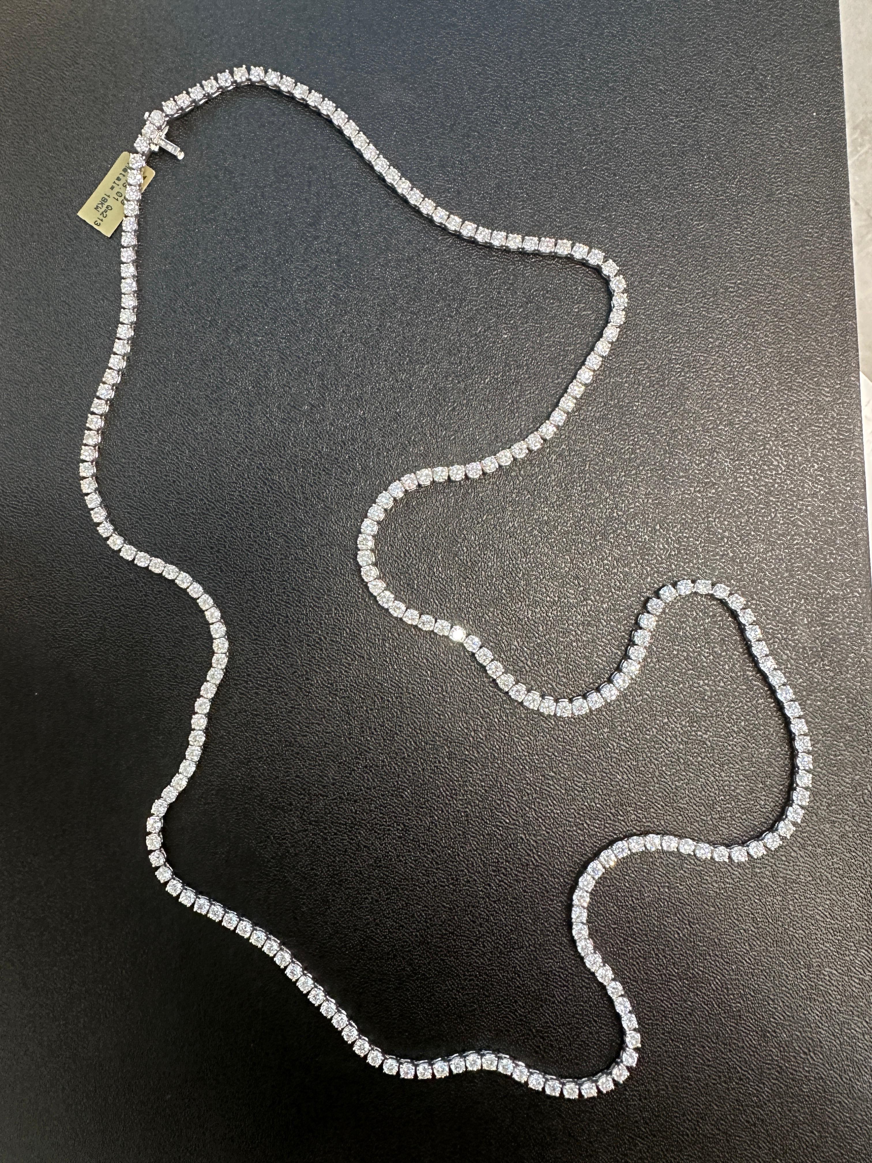 Collar de tenis con diamantes en línea recta de 43 quilates en oro blanco de 18 quilates, 36 pulgadas en venta 1