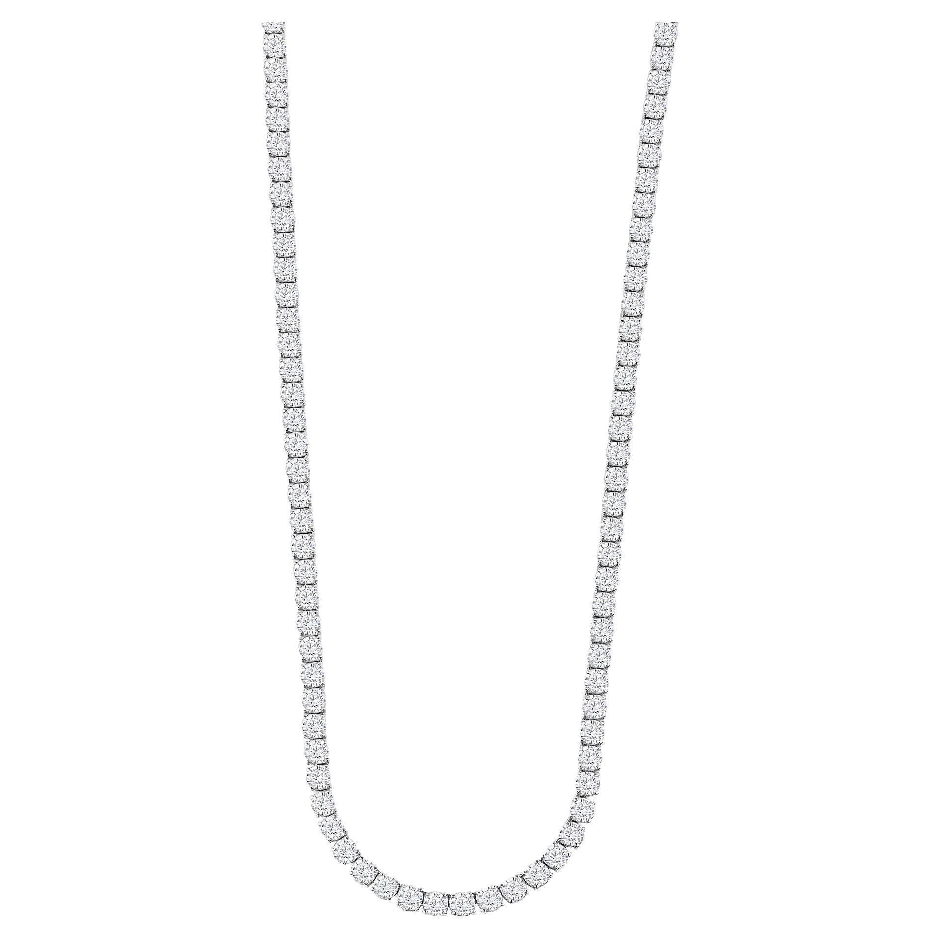 Collar de tenis con diamantes en línea recta de 43 quilates en oro blanco de 18 quilates, 36 pulgadas en venta