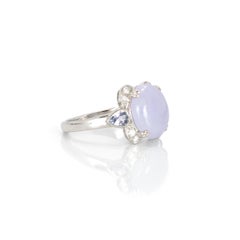 4.3 Carat Lavender Jadeite Ring with 1.02 Carat of Tanzanite and Diamonds Set