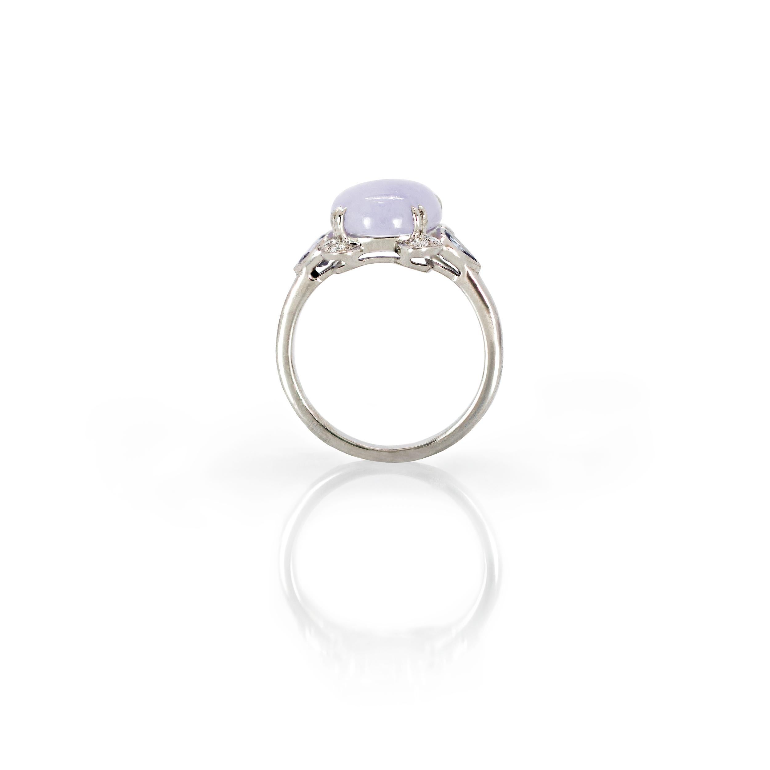 Modern 4.3 Carat Lavender Jadeite Ring with 1.02 Carat of Tanzanite and Diamonds Set For Sale