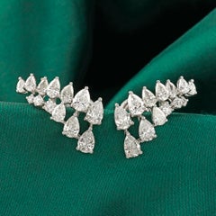 4,3 Karat natürliche Diamantohrringe im Fransen-Stil mit Birnen- und Marquise-Schliff aus 14-karätigem Weißgold