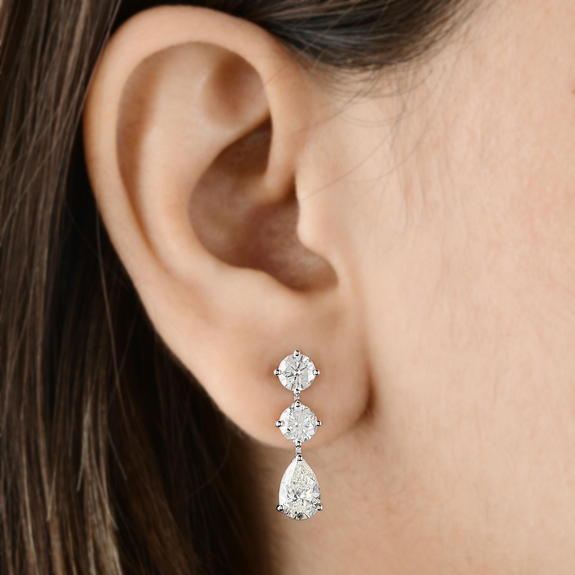 Taglio a goccia 4,3 Ct SI/HI Orecchini a Pera con Diamante Tondo Pendente in Oro Bianco 14 Karati Alta Gioielleria in vendita
