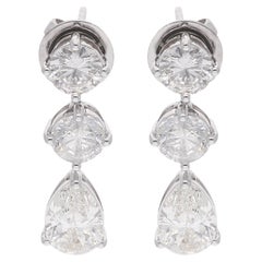 4.3 Ct SI/HI Round Pear Diamond Dangle Earrings 14 Karat White Gold Fine Jewelry