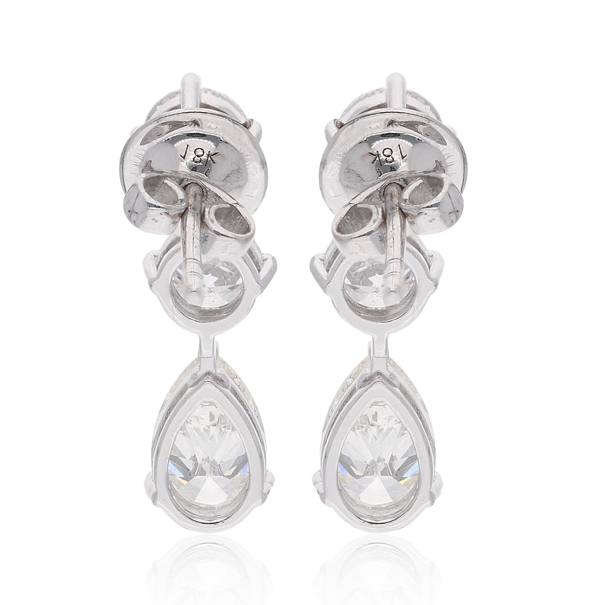 Modern 4.3 Ct SI/HI Round Pear Diamond Dangle Earrings 18 Karat White Gold Fine Jewelry For Sale