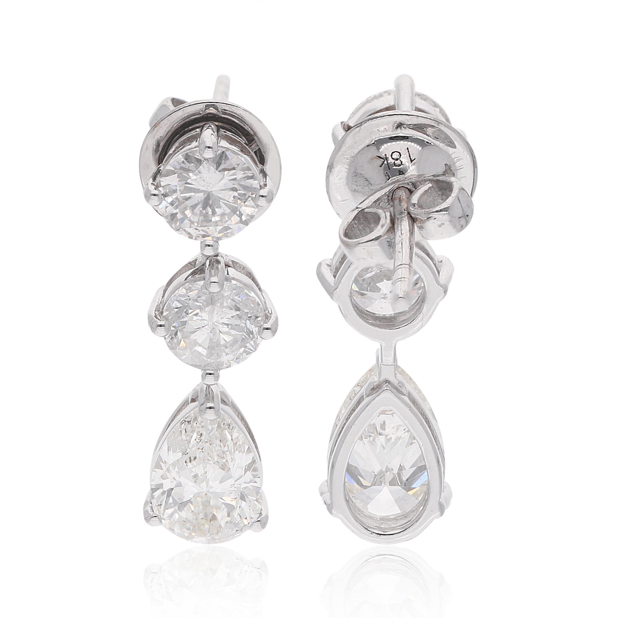 Taglio misto 4,3 Ct SI/HI Orecchini a Pera con Diamante Tondo Pendente in Oro Bianco 18 Carati Gioielli di pregio in vendita