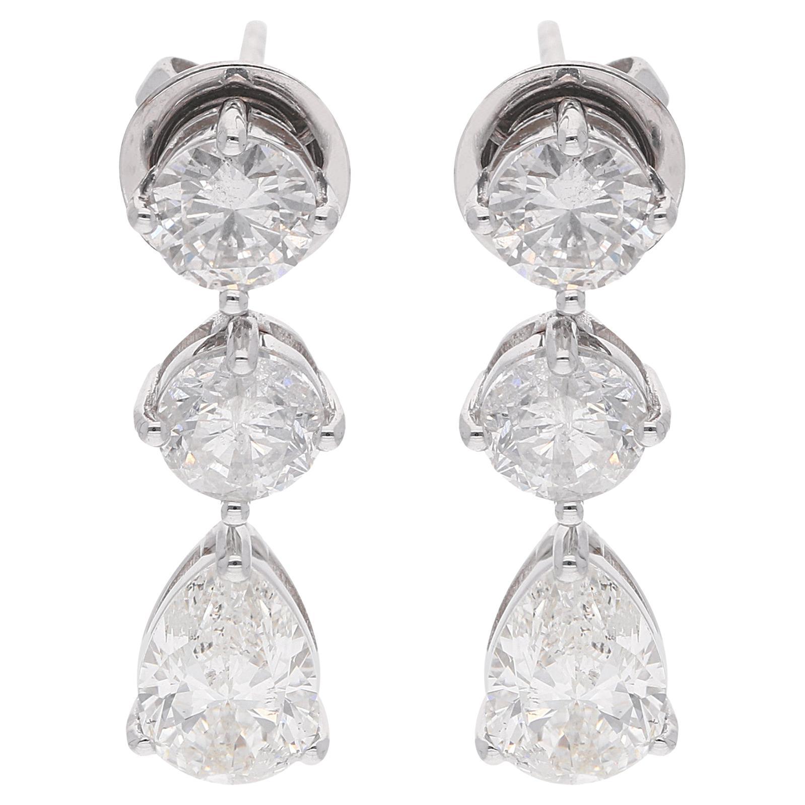 4.3 Ct SI/HI Round Pear Diamond Dangle Earrings 18 Karat White Gold Fine Jewelry For Sale