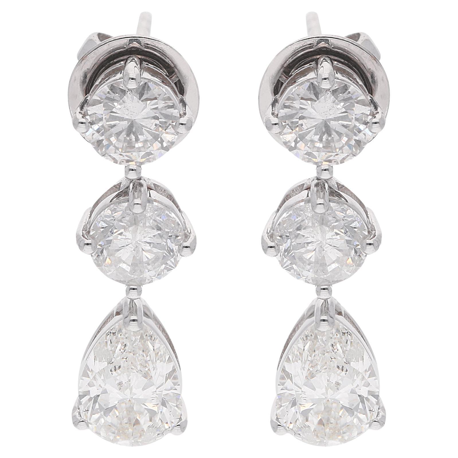 4.3 Ct SI/HI Round Pear Diamond Dangle Earrings 18 Karat White Gold Fine Jewelry