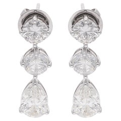 4.3 Ct SI/HI Round Pear Diamond Dangle Earrings 18 Karat White Gold Fine Jewelry