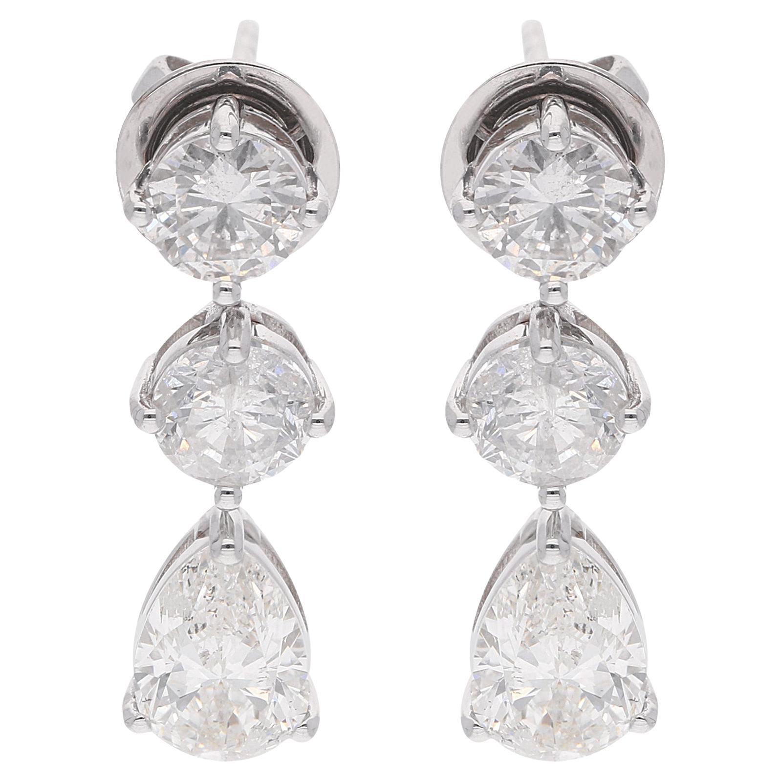 4,3 Ct SI/HI Orecchini a Pera con Diamante Tondo Pendente in Oro Bianco 18 Carati Gioielli di pregio