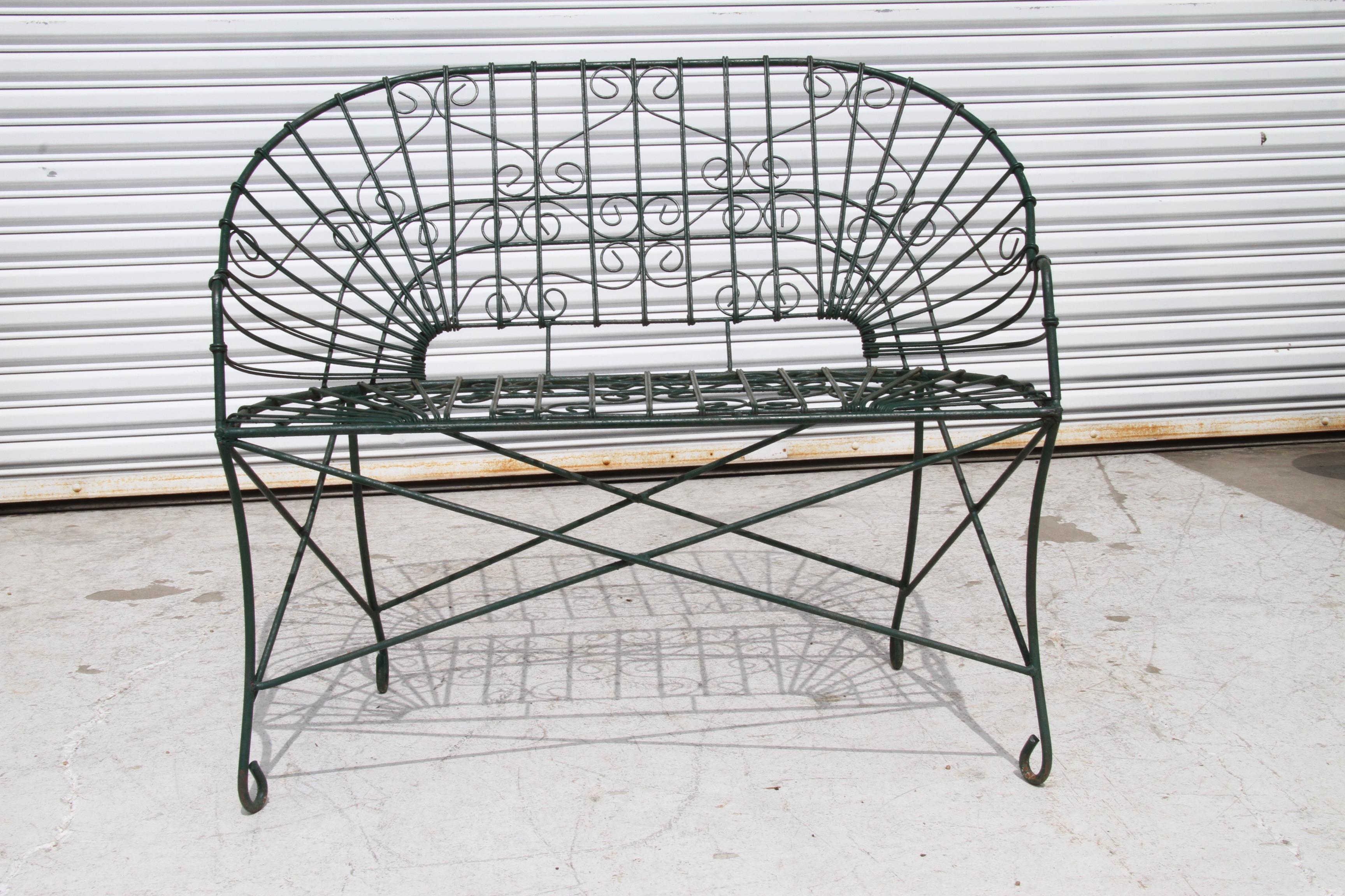 Rustic English Country Style Wire Outdoor Settee For Sale