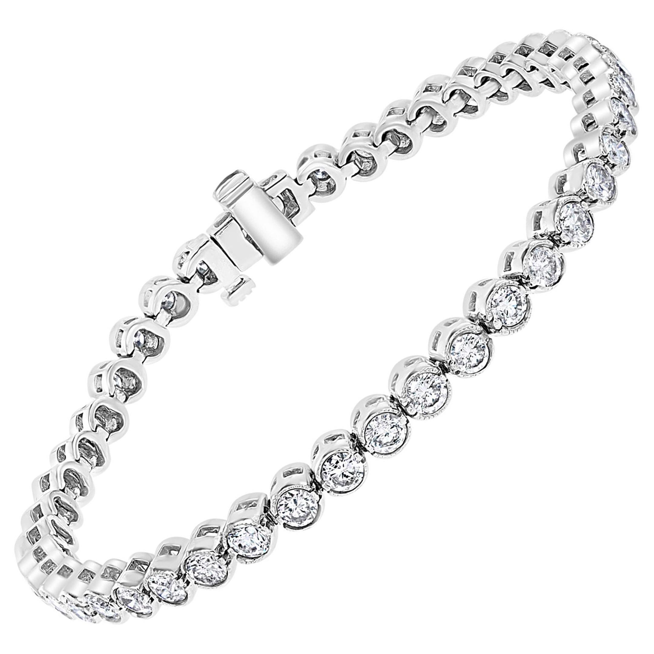 43 Round Diamond 16-17 Pointer Each Tennis Bracelet in 14 K White Gold 7 Carat