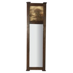 43" Stickley Style Arts & Crafts Oak Trumeau Printed Landscape Wall Mirror c1920