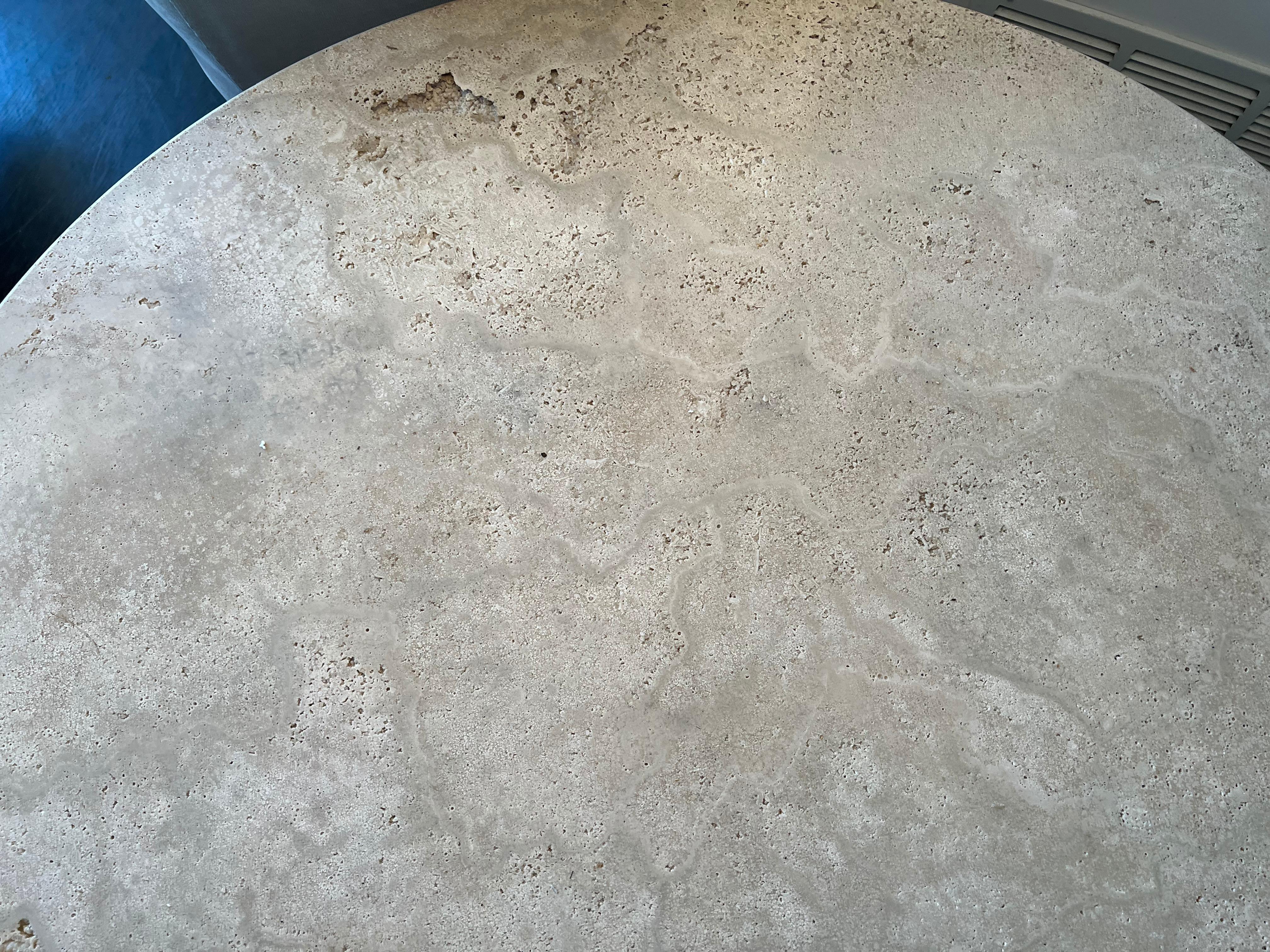 White Roman Travertine Bistro Table by Le Lampade In New Condition For Sale In Sag Harbor, NY